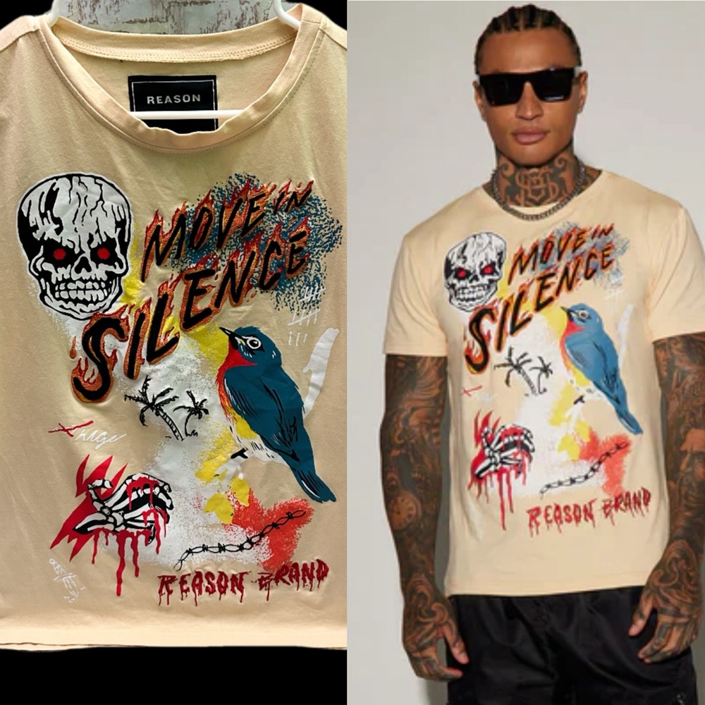 Reason Men's Skull and Bird Graphic Tee in Cream